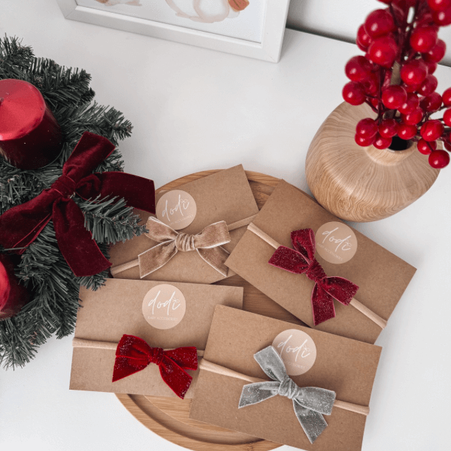 Karácsonyi csillogós bársony masnis fejpánt